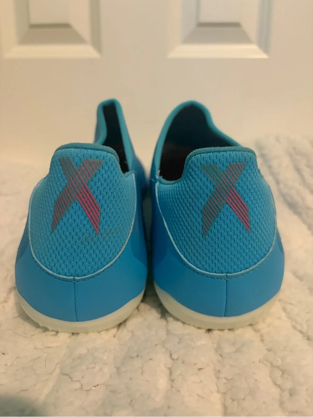 adidas Bright Blue Slip-On Soccer/Cleat Trainers with Pink Accents